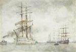 Henry Scott Tuke - Bilder Gemälde - A Norwegian windjammer in Falmouth Roads