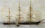 Henry Scott Tuke - Bilder Gemälde - A three-masted ship at anchor