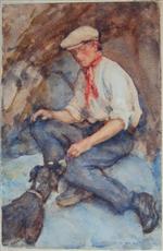 Henry Scott Tuke  - Bilder Gemälde - Charlie Mitchell and His Dog at the Beach