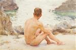 Henry Scott Tuke  - Bilder Gemälde - Charlie Seated on the sand