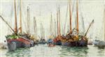 Henry Scott Tuke  - Bilder Gemälde - Gaily coloured fishing vessels at anchor