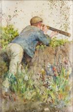 Henry Scott Tuke  - Bilder Gemälde - Man looking through a telescope