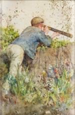 Henry Scott Tuke  - Bilder Gemälde - Man looking through a telescope