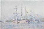 Henry Scott Tuke  - Bilder Gemälde - Two French barques at their anchorage in Carrick Roads