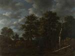 Jacob Isaackszoon van Ruisdael - Bilder Gemälde - A Pool Surrounded by Trees, and Two Sportsmen Coursing a Hare