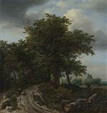 Jacob Isaackszoon van Ruisdael - Bilder Gemälde - A Road winding between Trees towards a Distant Cottage