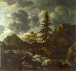 Jacob Isaackszoon van Ruisdael - Bilder Gemälde - A Torrent in a Mountainous Landscape