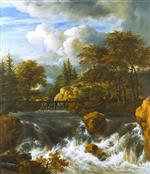 Jacob Isaackszoon van Ruisdael - Bilder Gemälde - A Waterfall in a Rocky Landscape