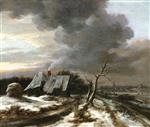 Jacob Isaackszoon van Ruisdael - Bilder Gemälde - A Winter Landscape with a View of the River Amstel and Amsterdam in the Distance