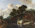 Jacob Isaackszoon van Ruisdael  - Bilder Gemälde - Hilly Landscape with a Watermill