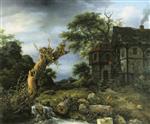 Jacob Isaackszoon van Ruisdael  - Bilder Gemälde - Landscape with a Farmhouse