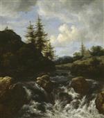 Jacob Isaackszoon van Ruisdael  - Bilder Gemälde - Landscape with a Waterfall