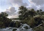 Jacob Isaackszoon van Ruisdael  - Bilder Gemälde - Landscape with a Waterfall