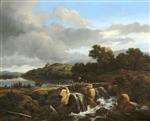 Jacob Isaackszoon van Ruisdael  - Bilder Gemälde - Landscape with Cascade