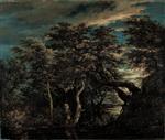 Jacob Isaackszoon van Ruisdael  - Bilder Gemälde - Marsh in a Forest at Dusk