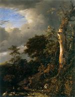Jacob Isaackszoon van Ruisdael  - Bilder Gemälde - Oak Tree and Dense Shrubbery at the Edge of a Pond