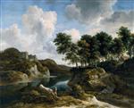 Jacob Isaackszoon van Ruisdael  - Bilder Gemälde - River landscape with a castle on a high cliff
