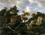 Jacob Isaackszoon van Ruisdael  - Bilder Gemälde - Rocky Landscape with Waterfall