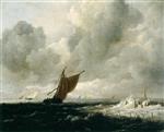 Jacob Isaackszoon van Ruisdael  - Bilder Gemälde - Stormy Sea with Sailing Boats
