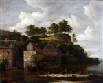 Jacob Isaackszoon van Ruisdael  - Bilder Gemälde - Three Watermills with Washerwomen