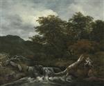 Jacob Isaackszoon van Ruisdael  - Bilder Gemälde - Waterfall in a Hilly Landscape