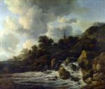 Jacob Isaackszoon van Ruisdael  - Bilder Gemälde - Waterfall Near a Village