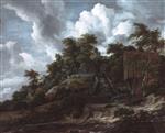 Jacob Isaackszoon van Ruisdael  - Bilder Gemälde - Wooded hillside with a view of Bentheim Castle