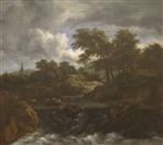 Bild:Wooded Landscape with a Waterfall