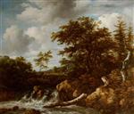 Jacob Isaackszoon van Ruisdael  - Bilder Gemälde - Wooded Landscape with a Waterfall