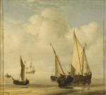Willem van de Velde - Bilder Gemälde - 'Smalschip' with Sail set at Anchor Close to the Shore
