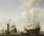 Willem van de Velde - Bilder Gemälde - A Dutch Flagship Coming to Anchor with a States Yacht before a Light Air