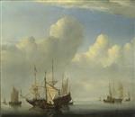 Willem van de Velde - Bilder Gemälde - A Dutch Ship Coming to Anchor and Another under Sail