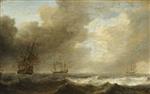 Willem van de Velde - Bilder Gemälde - A Dutch Ship Lying-to in a Strong Breeze