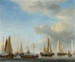Willem van de Velde - Bilder Gemälde - A Dutch State Barge under Oars with bezan Yachts under Sail