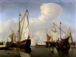 Willem van de Velde - Bilder Gemälde - A Dutch States Yacht firing a salute