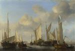Bild:A Dutch Yacht Surrounded by Many Small Vessels, Saluting as Two Barges pull alongside