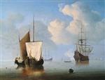 Willem van de Velde - Bilder Gemälde - A Hoeker Alongside a Kaag at Anchor