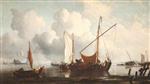 Willem van de Velde - Bilder Gemälde - A Kaag near the Shore with Other Vessels