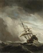 Willem van de Velde - Bilder Gemälde - A Ship on the High Seas caught by a Squall