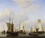 Willem van de Velde - Bilder Gemälde - A State's Yacht, a Barge and many other Vessels under Sail