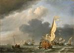 Willem van de Velde - Bilder Gemälde - A States Yacht in a Fresh Breeze Running Towards a Group of Dutch Ships