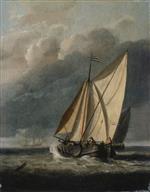Willem van de Velde  - Bilder Gemälde - A Yacht Sailing under a Rainy Sky
