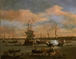 Willem van de Velde  - Bilder Gemälde - An English Merchant Ship in a Mediterranean Harbour in a Light Breeze with Other Vessels