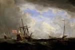 Willem van de Velde  - Bilder Gemälde - An English Ship and a Hoeker at Sea in a Gale with Other Ships