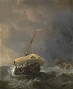Willem van de Velde  - Bilder Gemälde - An English Ship in a Gale Trying to Claw off a Lee Shore