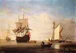 Willem van de Velde  - Bilder Gemälde - An English Three-Decker Drying Sails with Two Galliots near Her