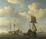 Willem van de Velde  - Bilder Gemälde - An English Vessel and Dutch Ships Becalmed