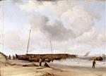 Willem van de Velde  - Bilder Gemälde - Beach with a Weyschuit Pulled up on Shore