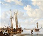 Willem van de Velde  - Bilder Gemälde - Dutch Vessels Close Inshore at Low Tide with Men Bathing