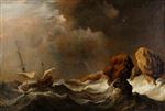 Willem van de Velde  - Bilder Gemälde - Ship in Distress off Rock